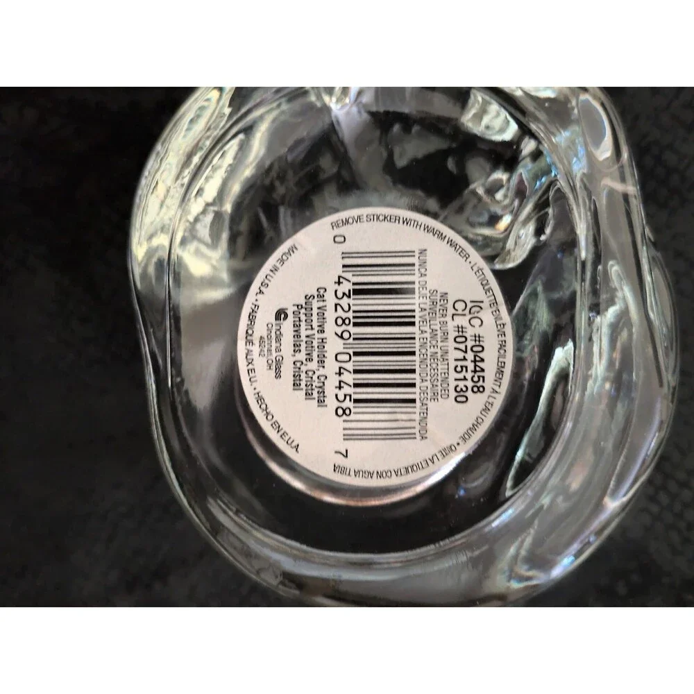NWT VINTAGE INDIANA GLASS COMPANY CLEAR GLASS SLEEPING CAT VOTIVE CANDLE HOLDER